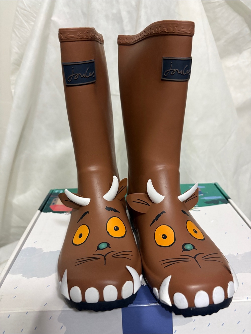 Joules Kids Brown Gruffalo Character Wellington Boots size US 2 NWT